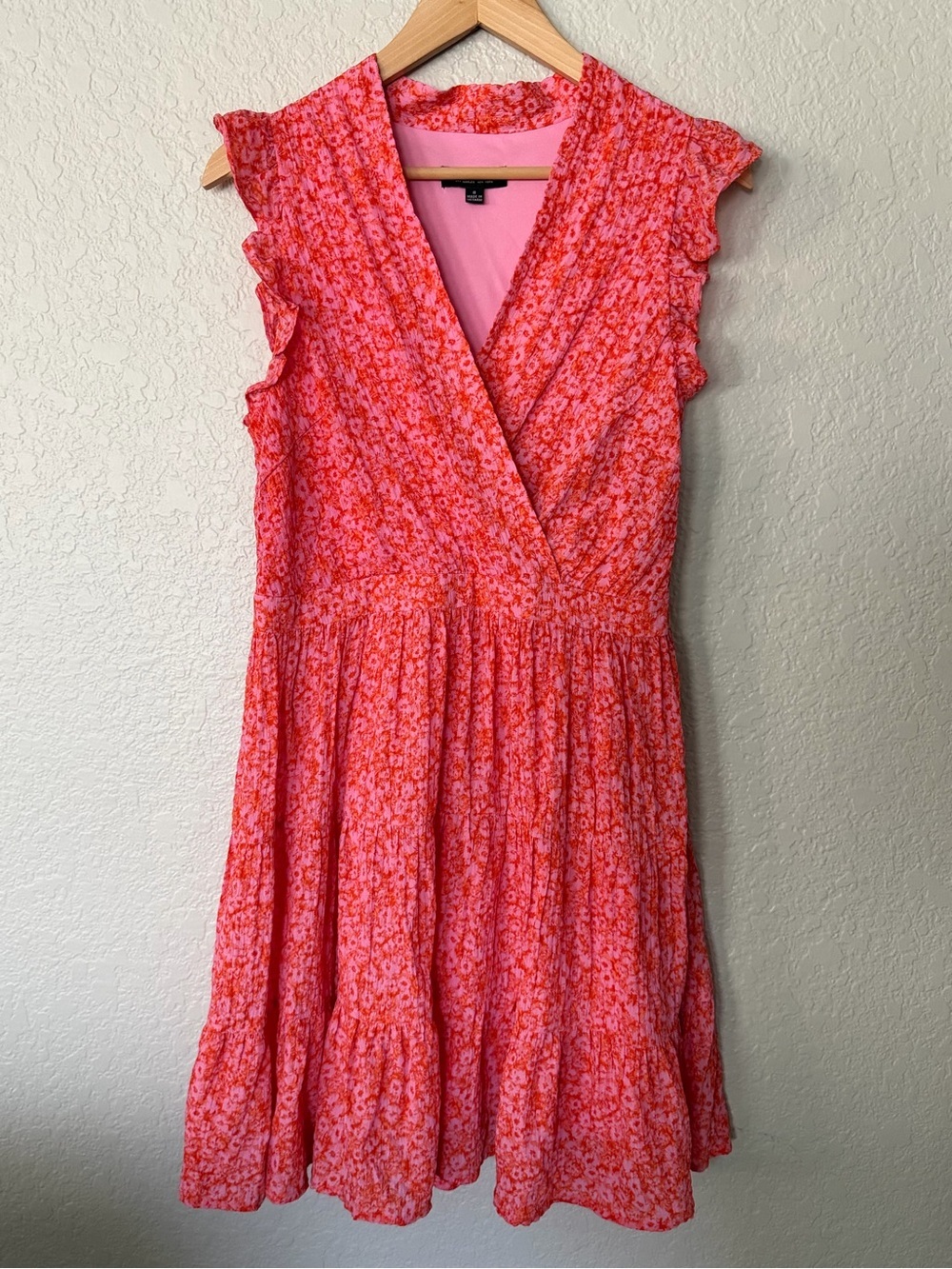 Rachel Zoe Coral Pink Floral Faux Wrap Midi Dress size 8